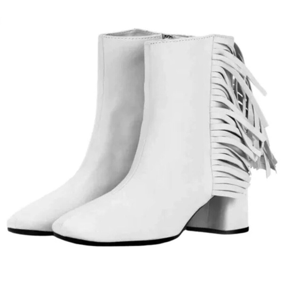 Prada Shoes - Prada Calzature Donna Ankle Boots White/Cream Leather with Fringes